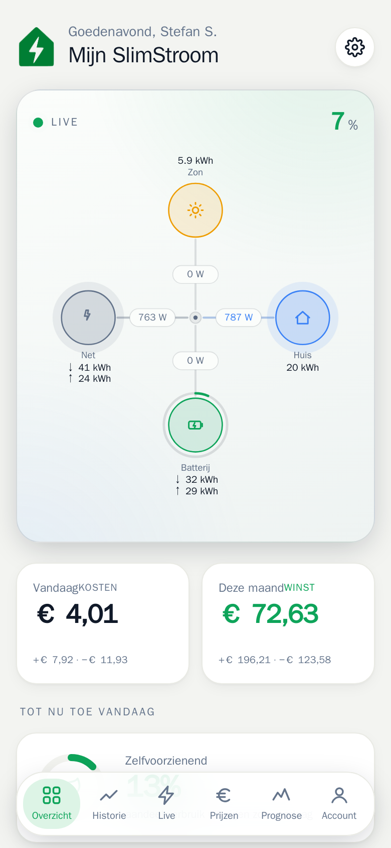 De Mijn SlimStroom-app met live energiestromen